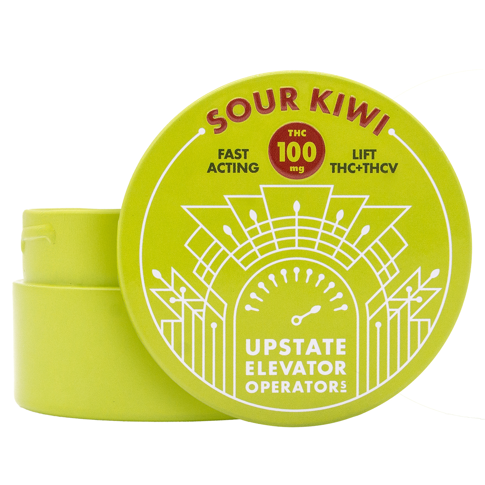 Photograph of product: 5mg TH-oui+TH-ouiV Sour Kiwi Gummy, 20ct - Upstate Elevator Operators