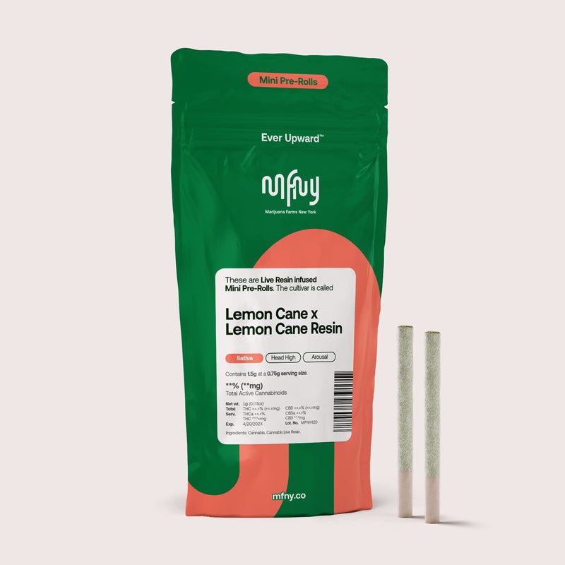 Photograph of product: MFNY | Lemon Cane x Lemon Cane Live Resin | .75G 2PK Infused Pre-Rolls