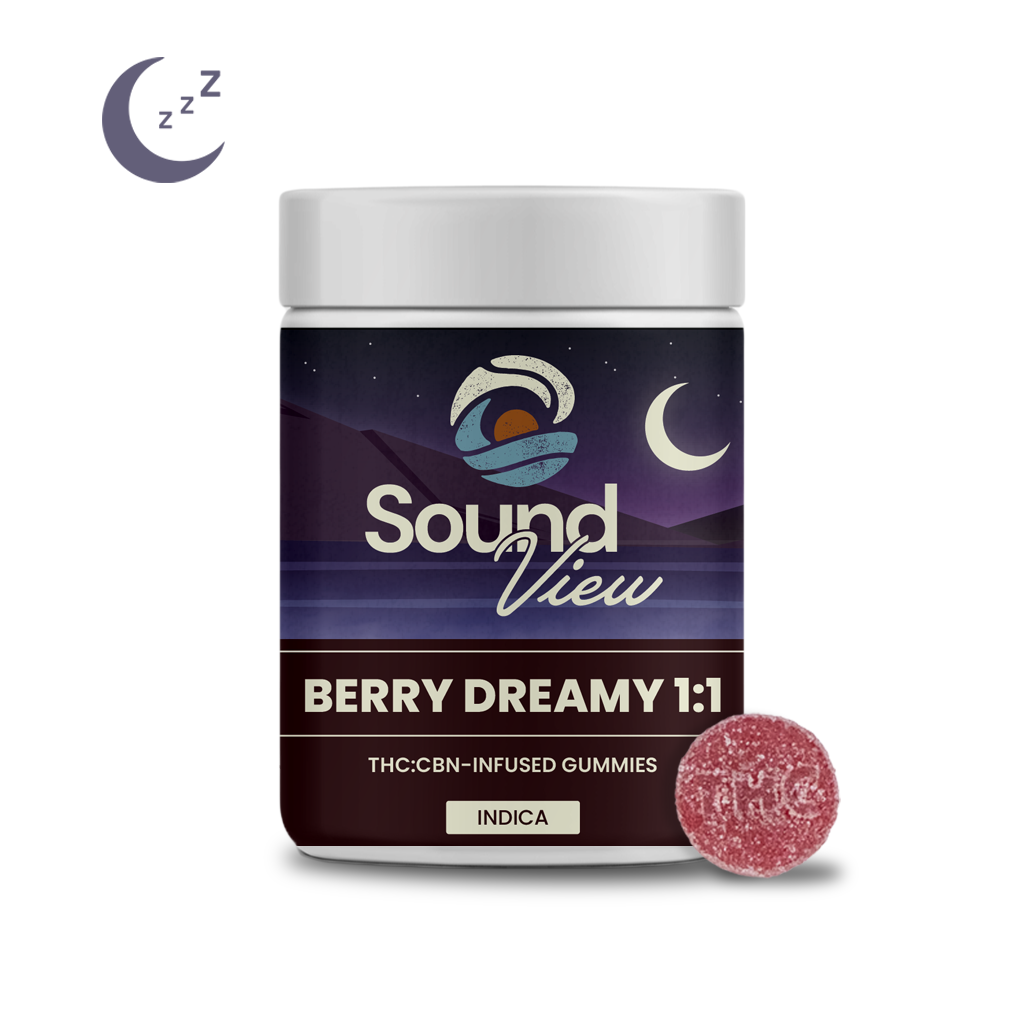 Photograph of product: SoundView Berry Dreamy 1:1 CBN Gummies T94.6mg C96.4mg I 00118