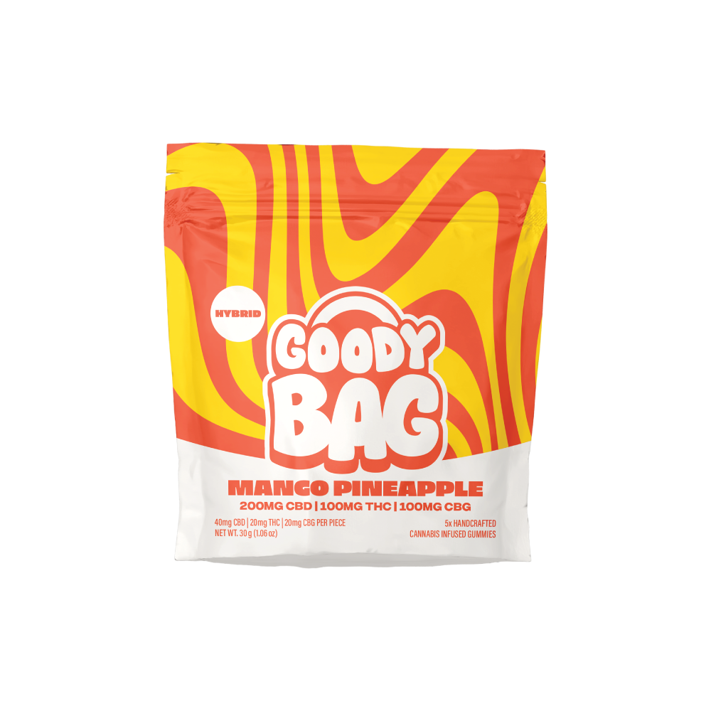Photograph of product: Mango Pineapple | 40mg CBD: 20mg TH-oui: 20mg CBG | 5pk Gummies | Goody Bag