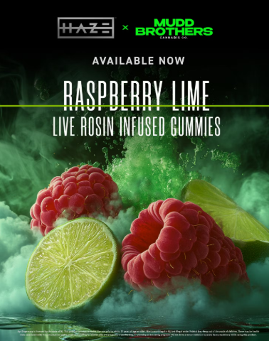 Photograph of product: Haze X Mudd Brothers Raspberry Lime Live Rosin Gummies 10pk