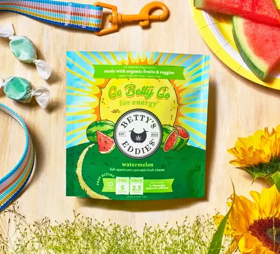 Photograph of product: Betty's Eddies Watermelon (S) 2:1 TH-oui:TH-ouiV Chews 5mg 10pk