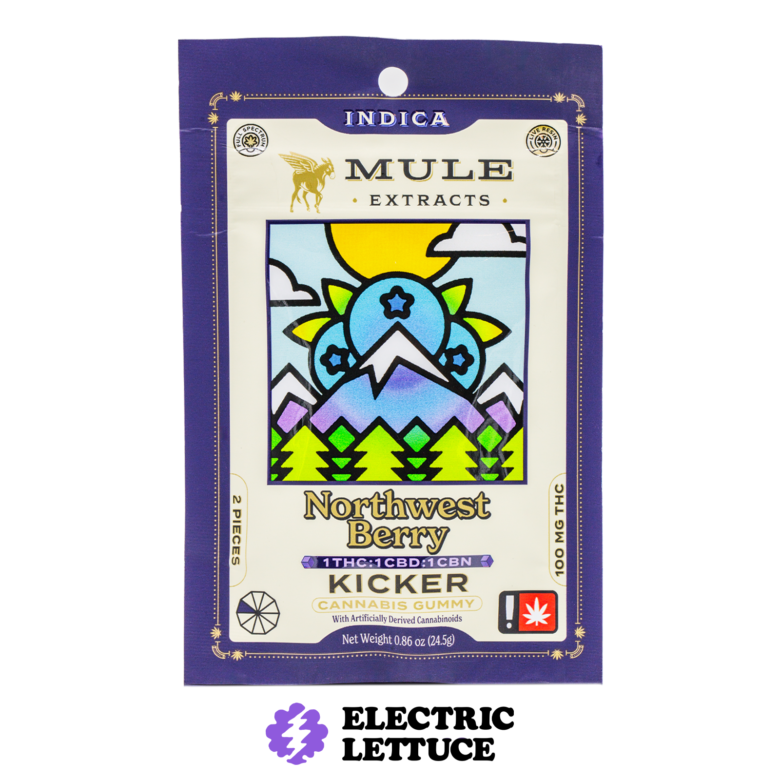 Photograph of product: Mule Extracts NW Berry 1:1:1 TH-oui CBD CBN 2pc Kicker Gummy 100mg