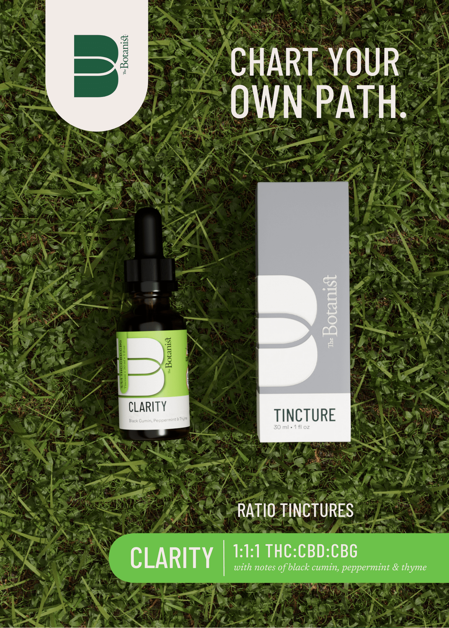 Photograph of product: The Botanist - Tincture - Clarity 1:1:1 TH-oui/CBD/CBG (100mg)