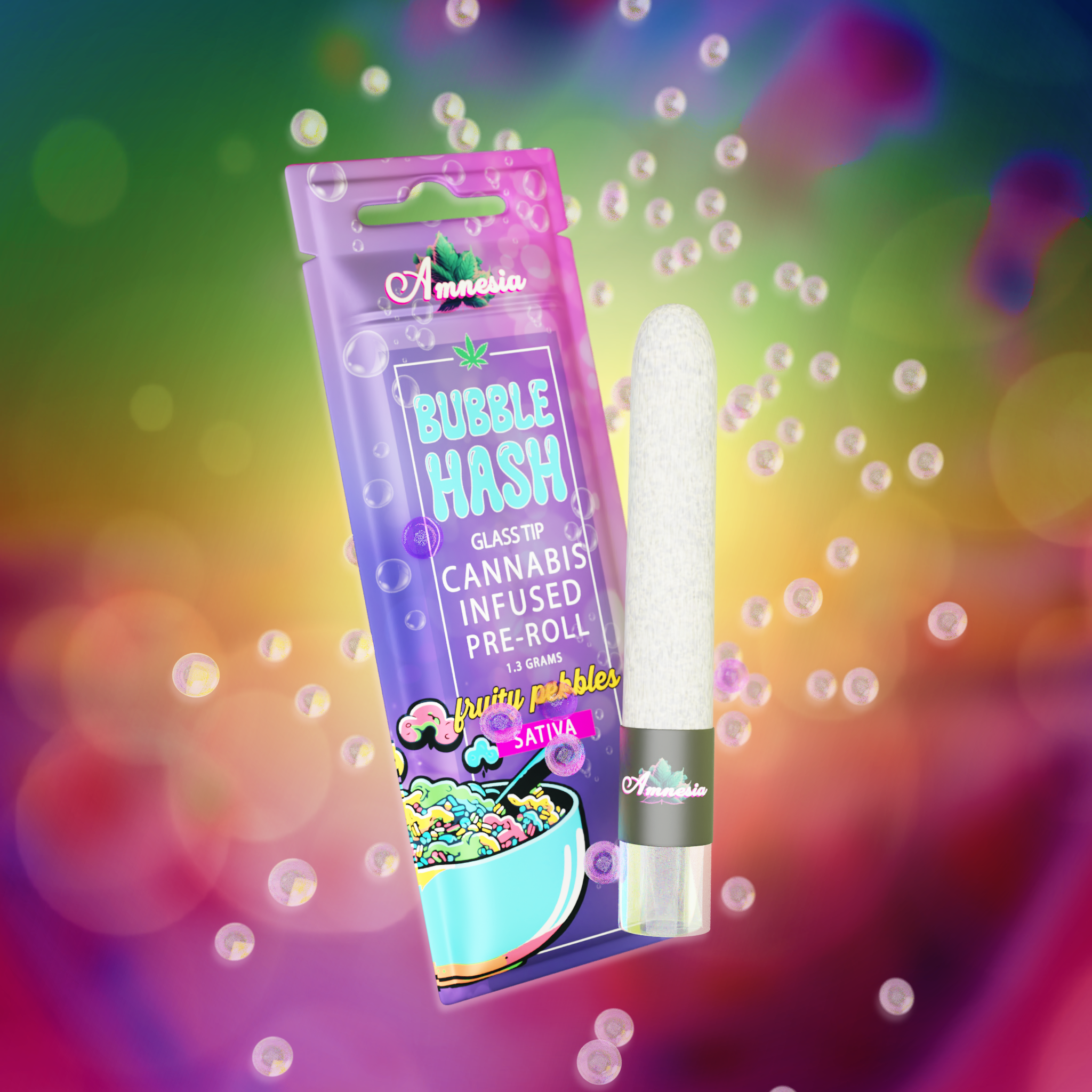 Photograph of product: Amnesia - Fruity Pebbles Bubble au chocolat Infused Pre-Roll 1.3g