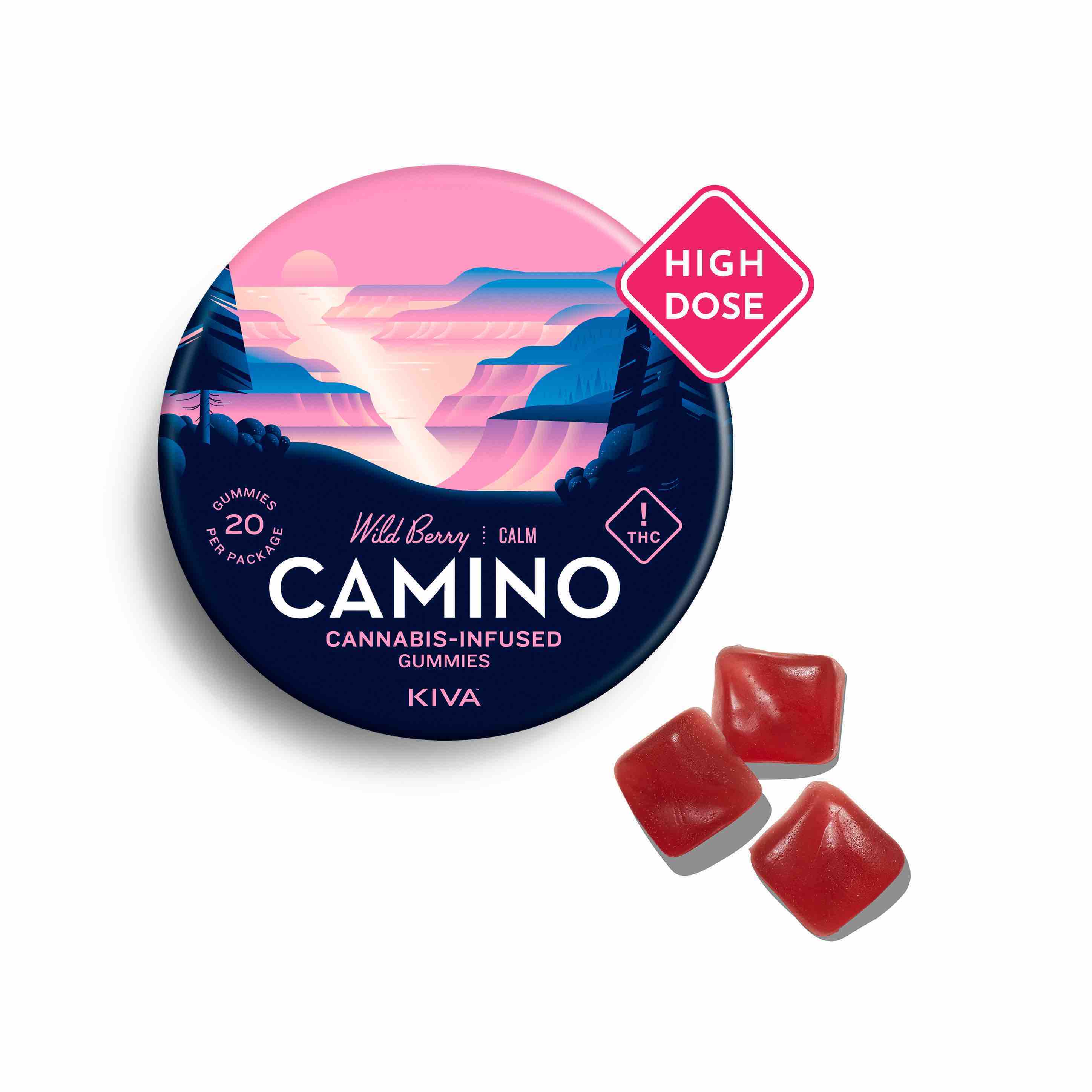 Photograph of product: Camino High Dose Wild Berry Gummies | KIVA | 500MG | 20pk | Oui'd