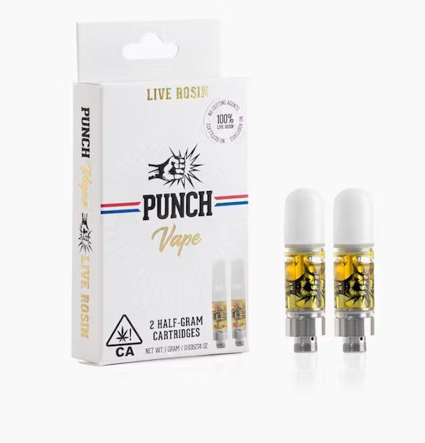 Photograph of product: Punch Extracts - Live Rosin Benzina (2 Half Gram Carts) - Punch Extracts - Live Rosin Benzina (2 Half Gram Carts)
