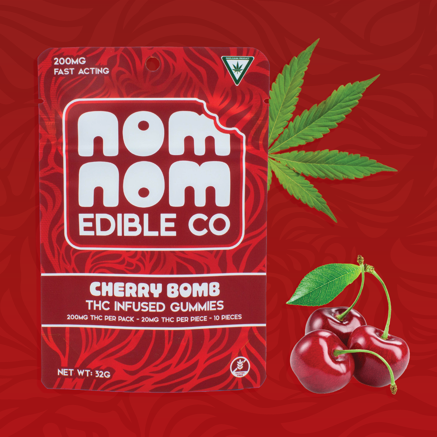 Photograph of product: Nom Nom 200mg Cherry Bomb Gummies