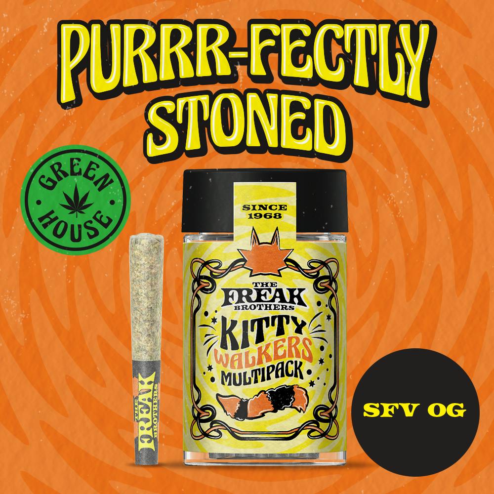 Photograph of product: THE FREAK BROTHERS | SFV OG | KITTY WALKERS | PREROLL 7PK | 3.5G