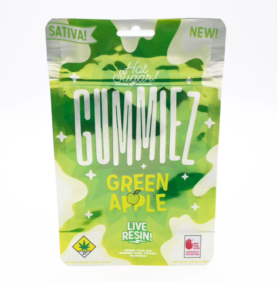 Photograph of product: Hot Sugar - LR Green Apple Gummiez (S) - 100mg Solid Edible - 65g