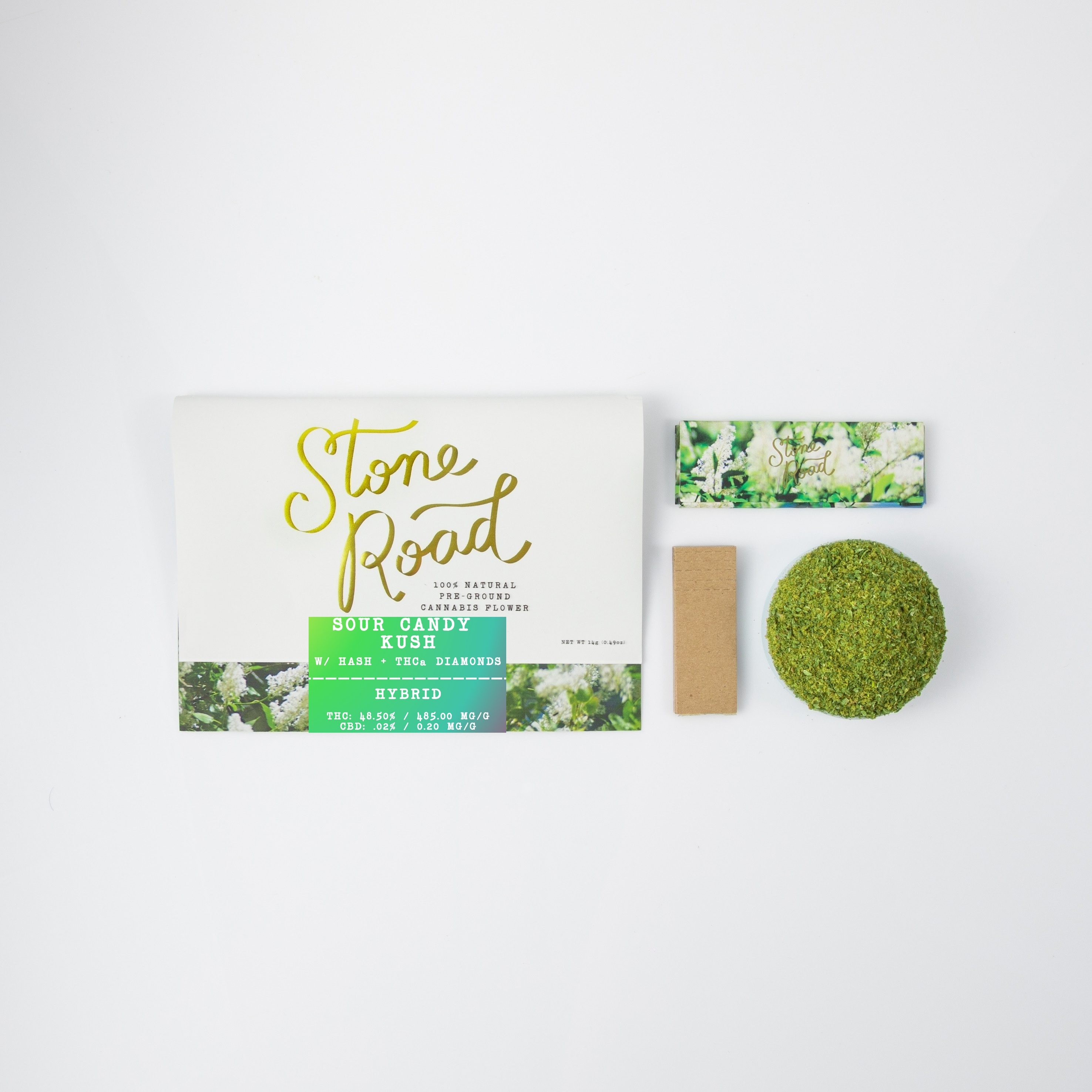 Photograph of Product: Stone Road | Sour Candy Kush Roll-Your-Own Diamond & Bubble Hash-Infused (Ground) - 14g