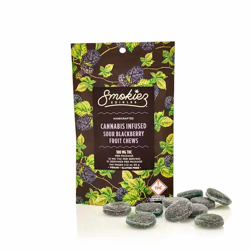 Photograph of product: Smokiez | Sour Blackberry (Oui'd) Fruit Chews 10pk, 100mg