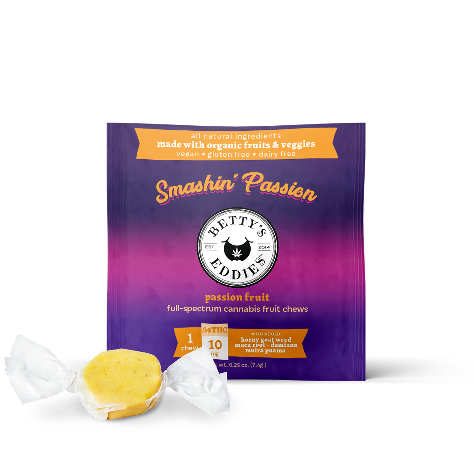 Photograph of product: Betty's Eddies 10mg Passion Fruit Smashin' Passion Chews