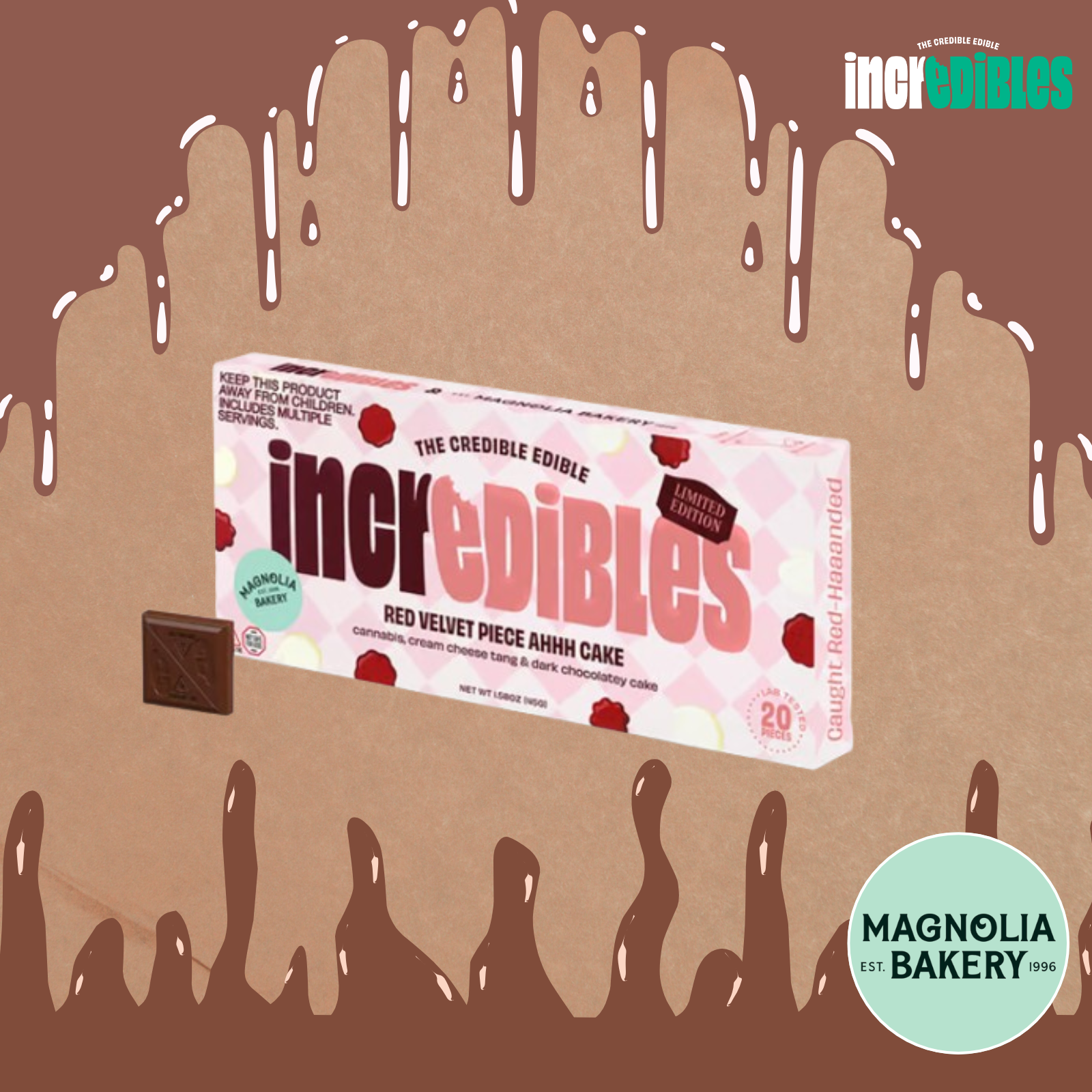 Photograph of product: Incredibles Chocolate | Red Velvet Cake | (1:1 CBD:TH-oui)