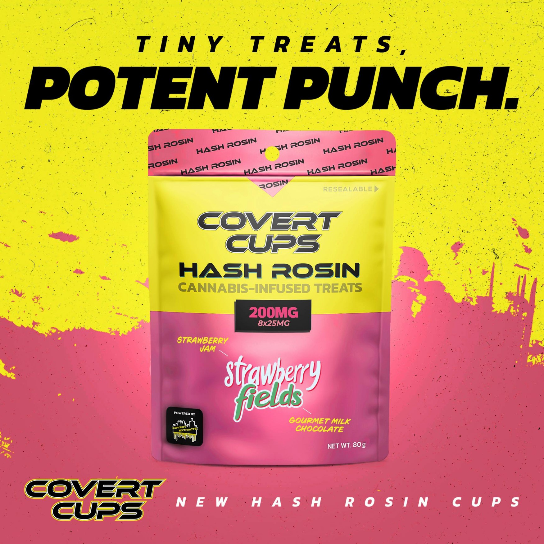 Photograph of product: Covert Cups - Strawberry Fields au chocolat Rosin Mini Cups 200mg