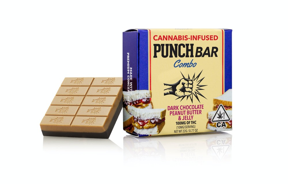 Photograph of product: PUNCH BAR - COMBO DARK CHOCOLATE PEANUT BUTTER JELLY 100MG