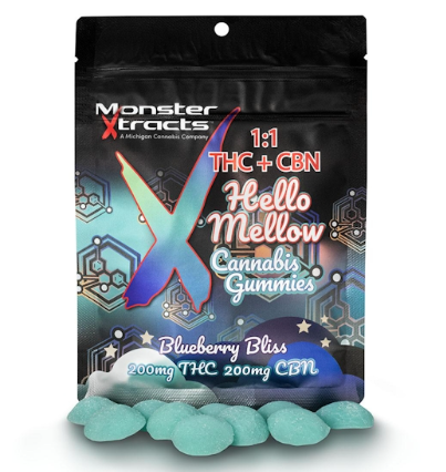 Photograph of product: Blueberry Bliss | 1:1 TH-oui x CBN | 10x20mg | 200mg | Monster Xtracts