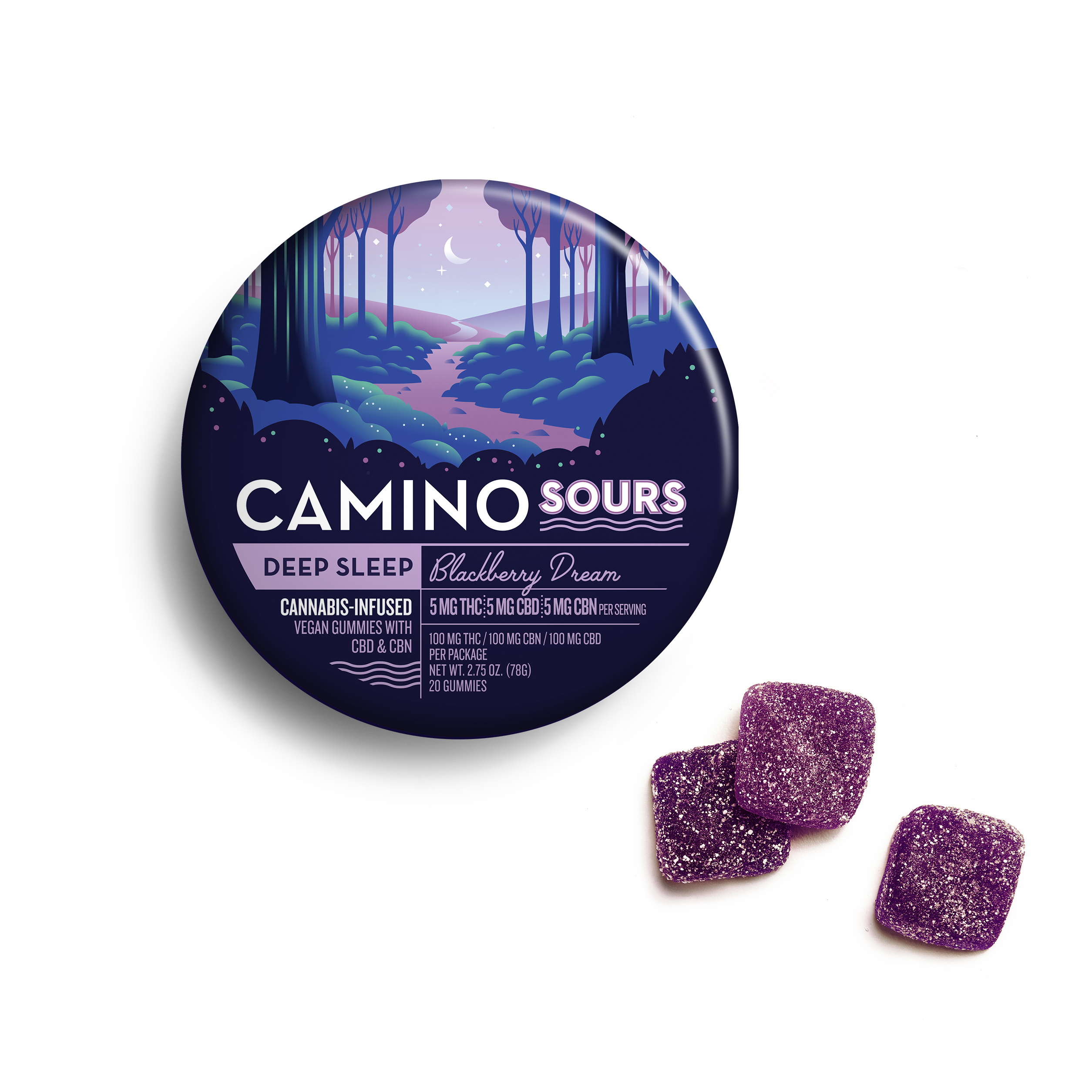 Photograph of product: Camino Sours Blackberry Dream (I) 1:1:1 THC:CBD:CBN Gummies 5mg 20pk