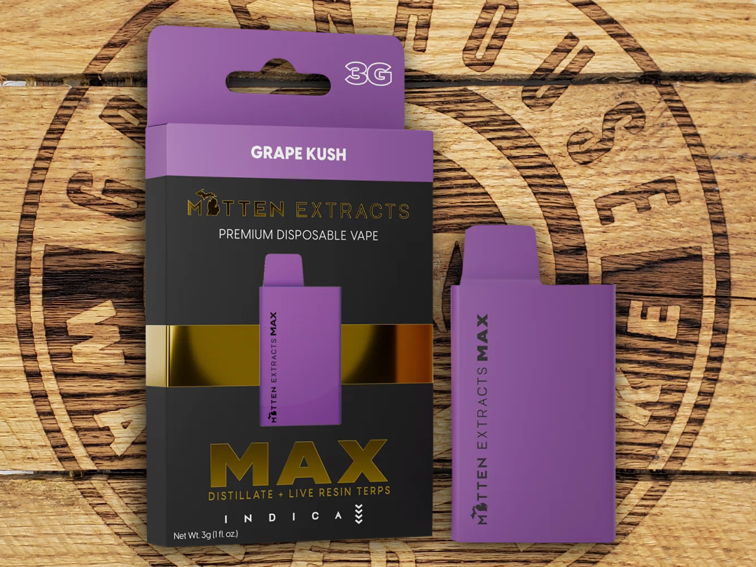 Photograph of product: Mitten Extracts | MAX Grape Kush | 3g AIO Cart