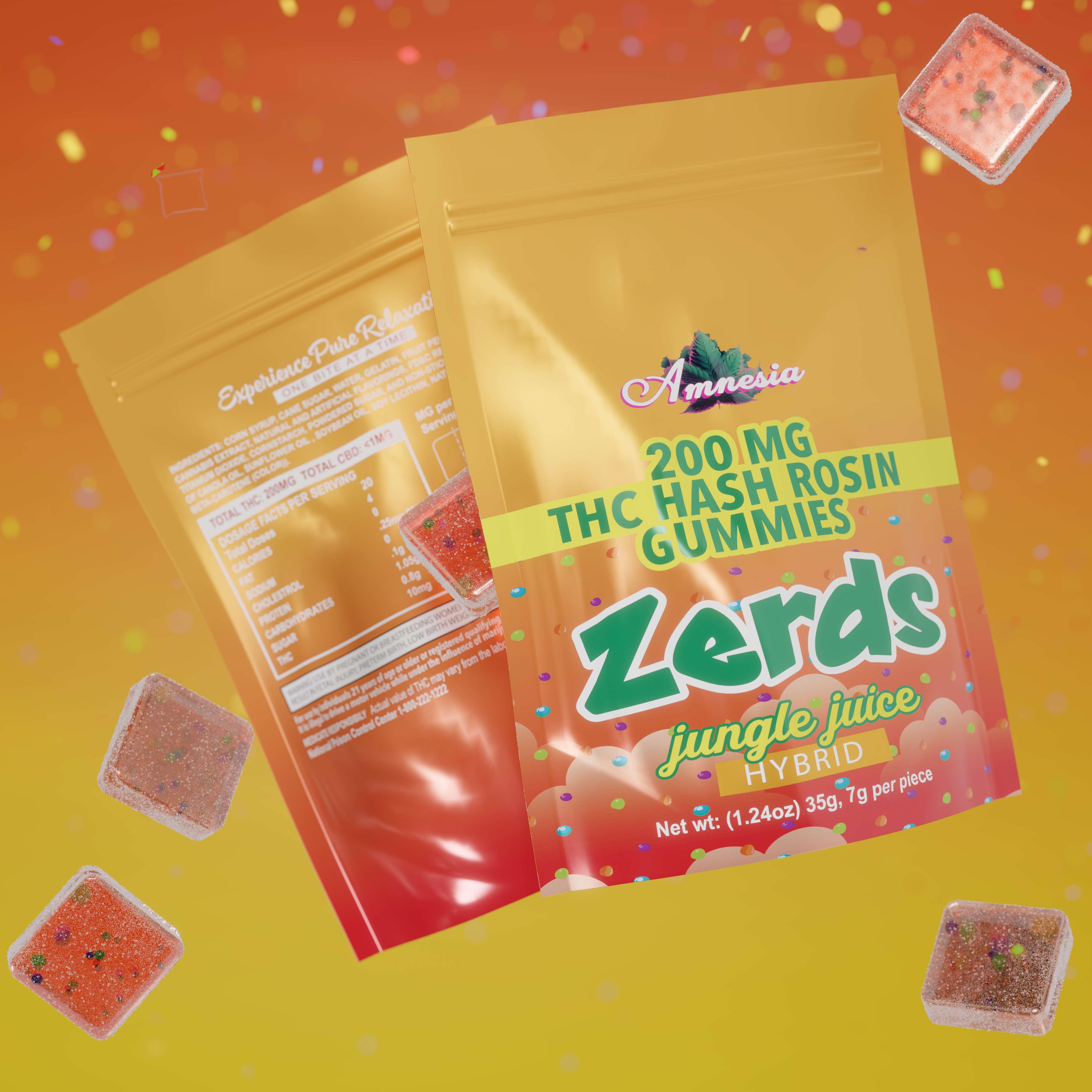 Photograph of product: Amnesia - 200mg Zerds au chocolat Rosin Gummies - Jungle Juice