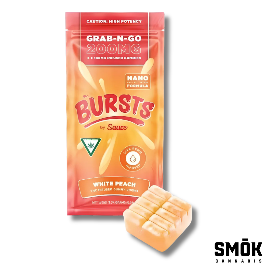 Photograph of product: Sauce Grab-N-Go Bursts Gummies White Peach 200mg