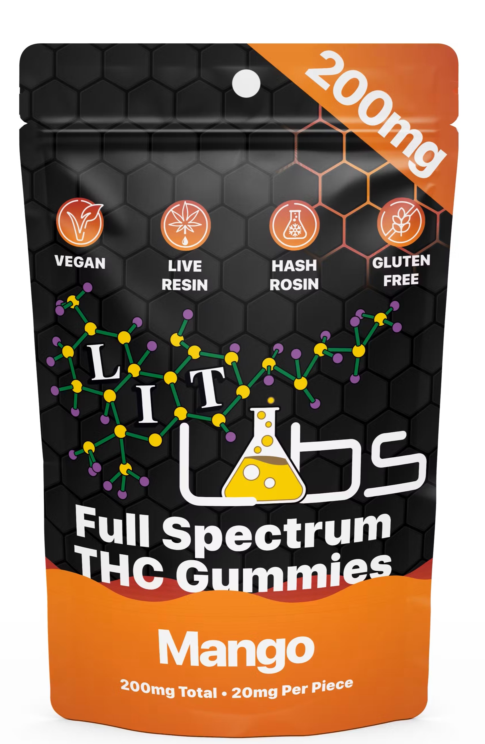 Photograph of product: AU Lit Labs: Mango Rosin + Resin Full Spectrum 200mg Gummie