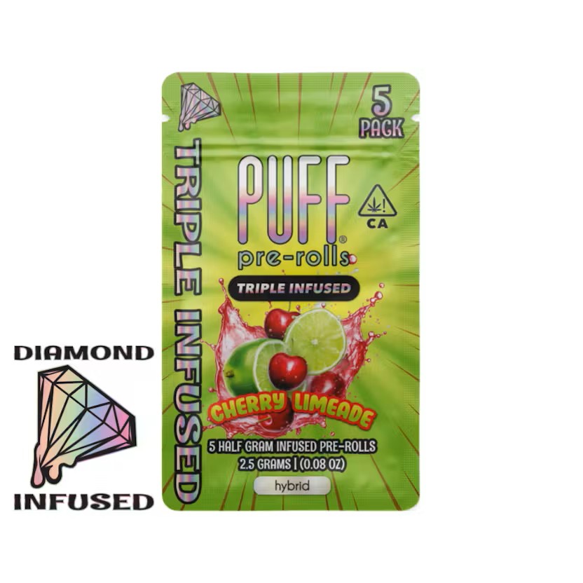 Photograph of product: Puff Diamond Infused Preroll 5pk - Cherry Limeade (H)
