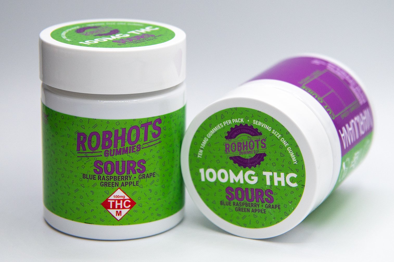 Photograph of product: Robhots 100mg Gummies (Ten 10mg Gummies per pack) - Sours