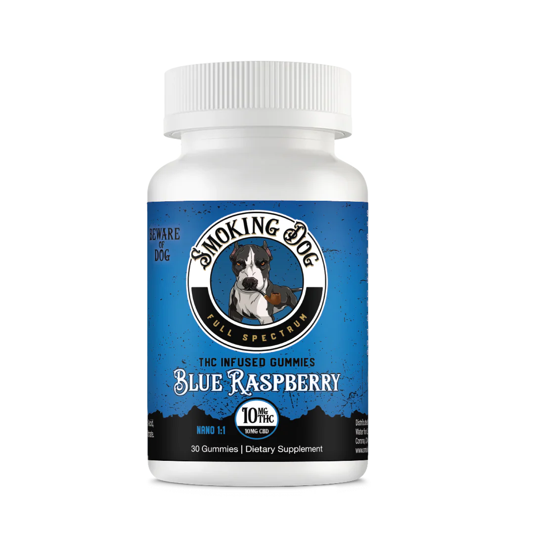 Photograph of product: Smoking Dog - 10mg 1:1 CBD+TH-oui - Blue Raspberry