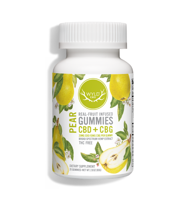 Photograph of product: 2:1 CBD/CBG Pear 400mg Hemp Gummies | 20pk
