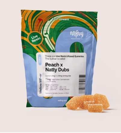 Photograph of product: MFNY - Peach x Natty Dubs Live Resin Infused Gummies - 100mg 10pk