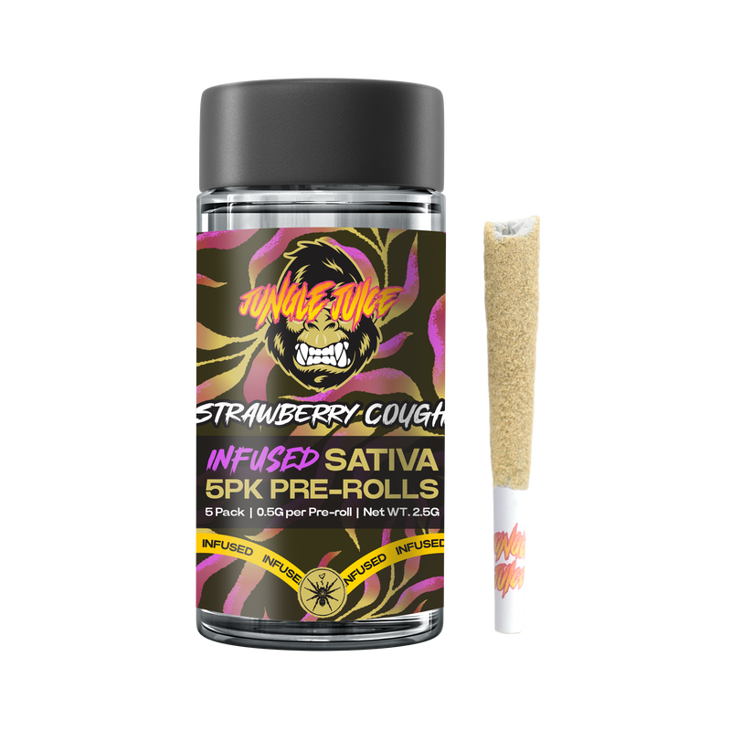 Photograph of product: Jungle Juice - 5pk .5g Tarantula Infused Prerolls - (2.5g) - Oui'd - **STRAWBERRY COUGH** (2/$25)