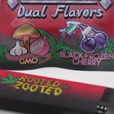 Photograph of product: Rooted 'N' Zooted | Frozen Black Cherry x GMO au chocolat Rosin Duel Sided Vape