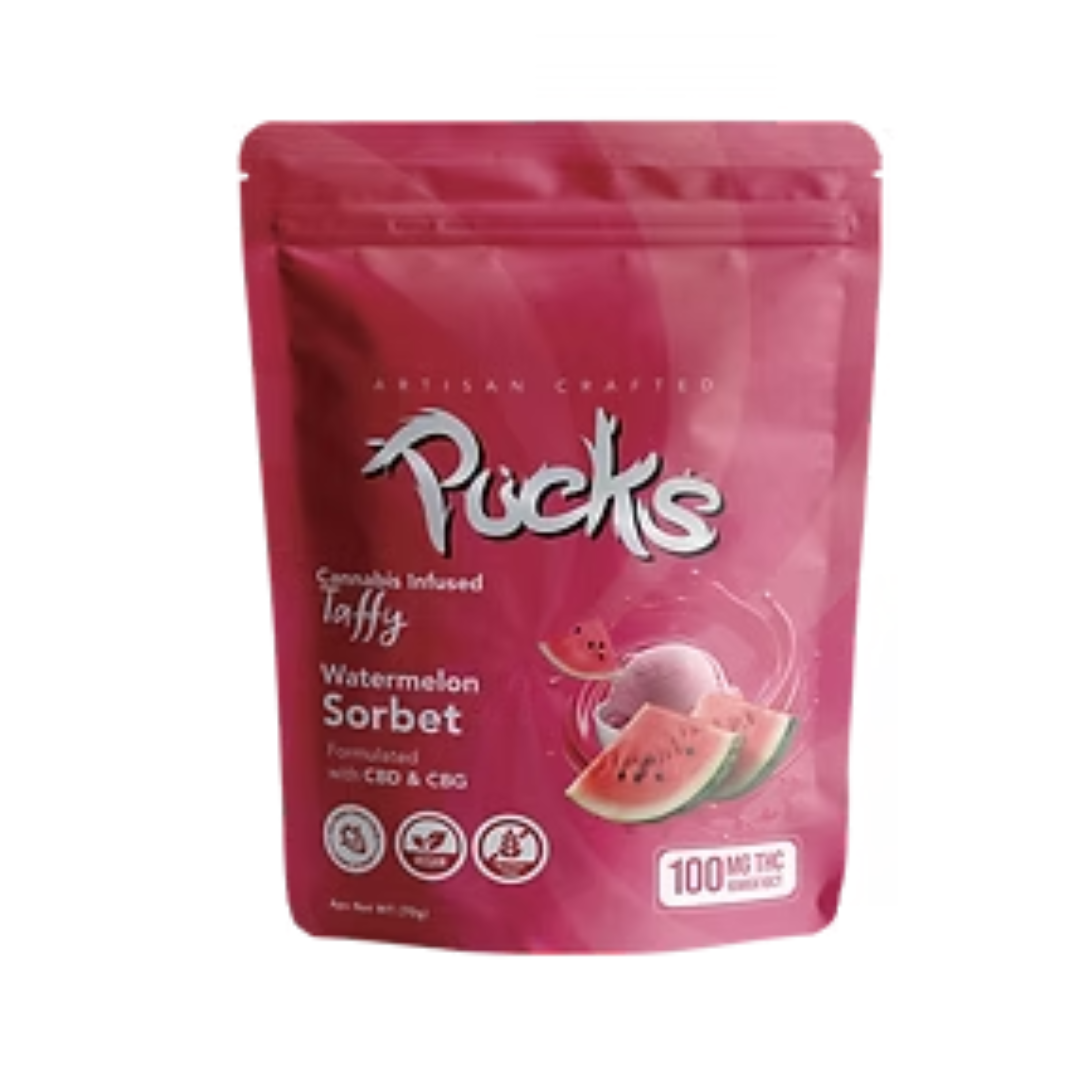 Photograph of product: Pucks - Watermelon Sorbet Taffy - 100mg