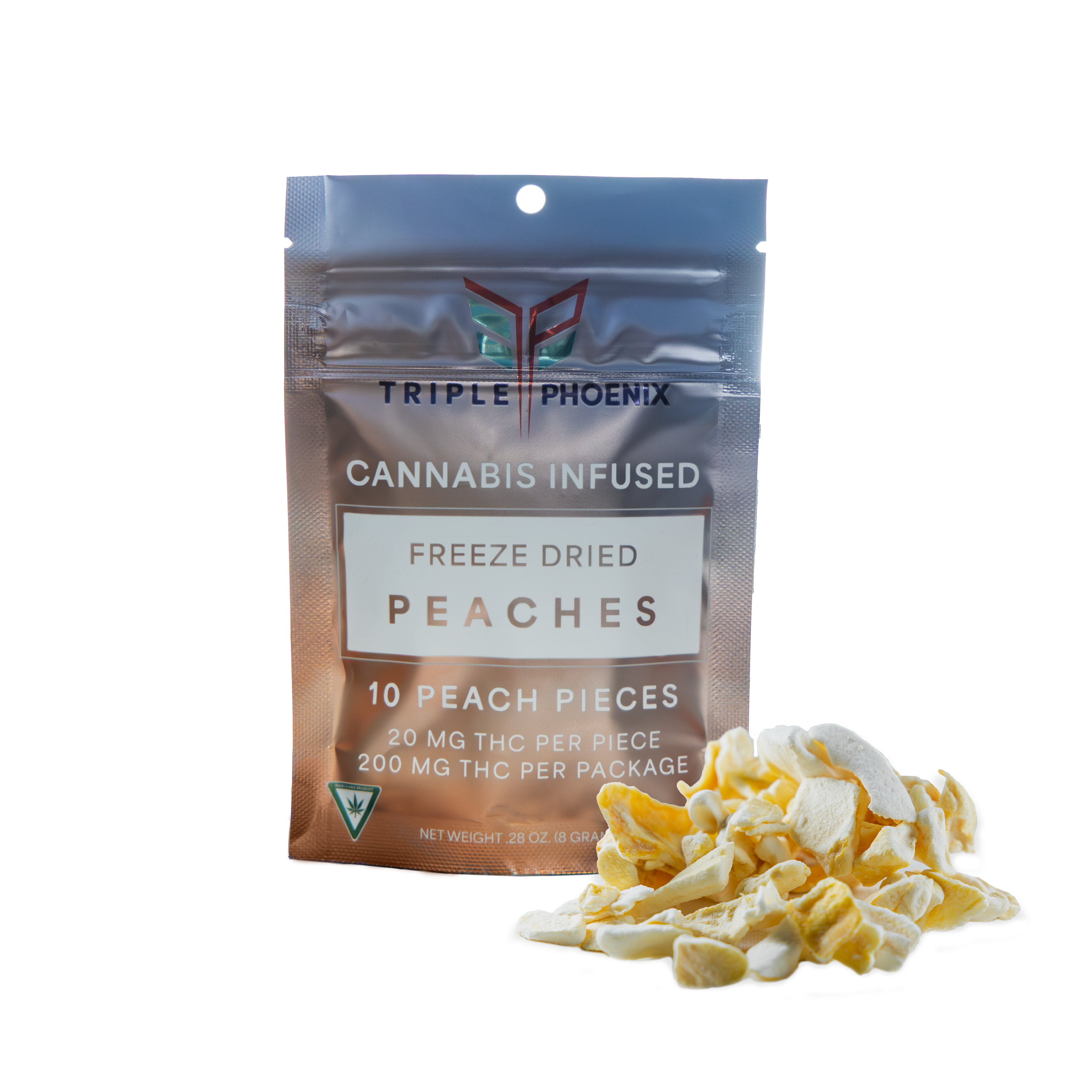 Photograph of product: TRIPLE PHOENIX | FREEZE DRIED PEACHES | 200mg INFUSED SNACKS
