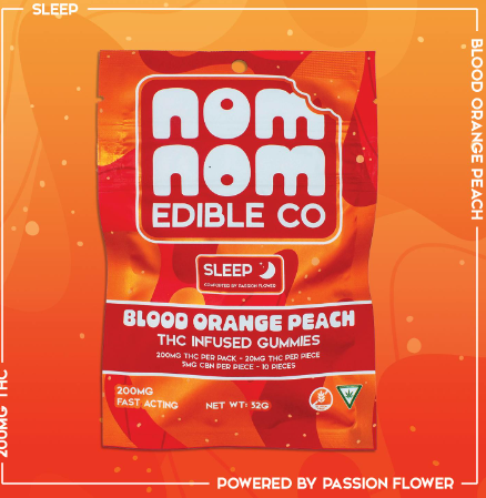 Photograph of product: Nom Nom: Blood Orange Peach 200MG Sleep Gummies