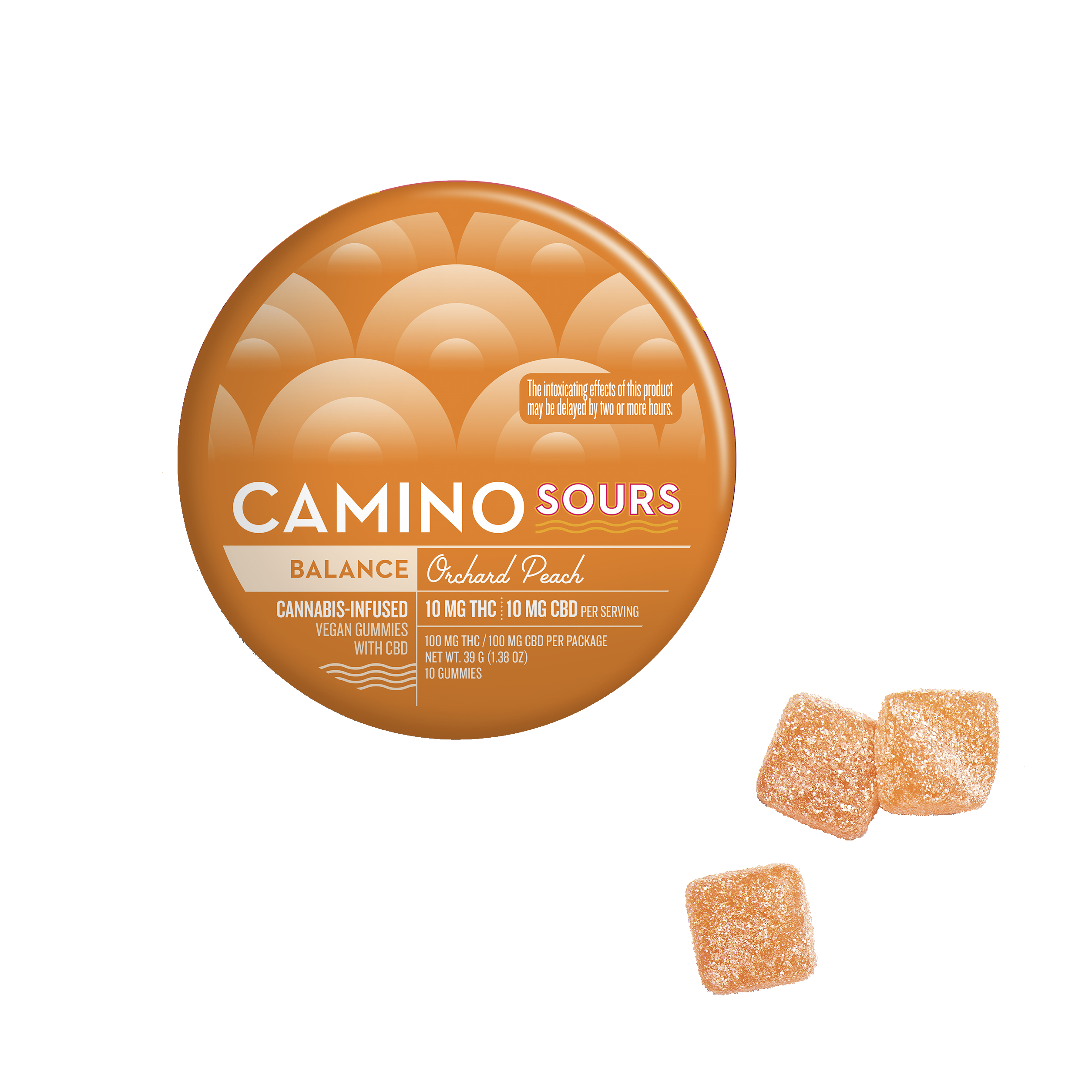 Photograph of product: Camino | Sour Orchard Peach 1:1 | Gummies | 10 pack 100mg