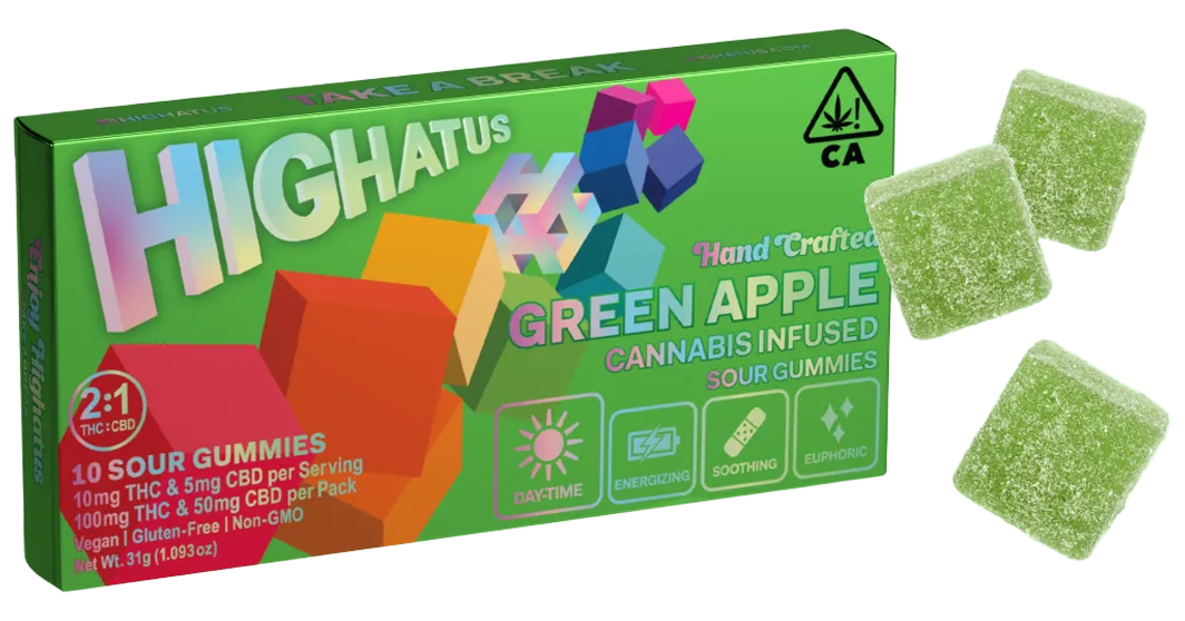 Photograph of product: Highatus | Sour Green Apple 2:1 | 31G Gummies 10PK
