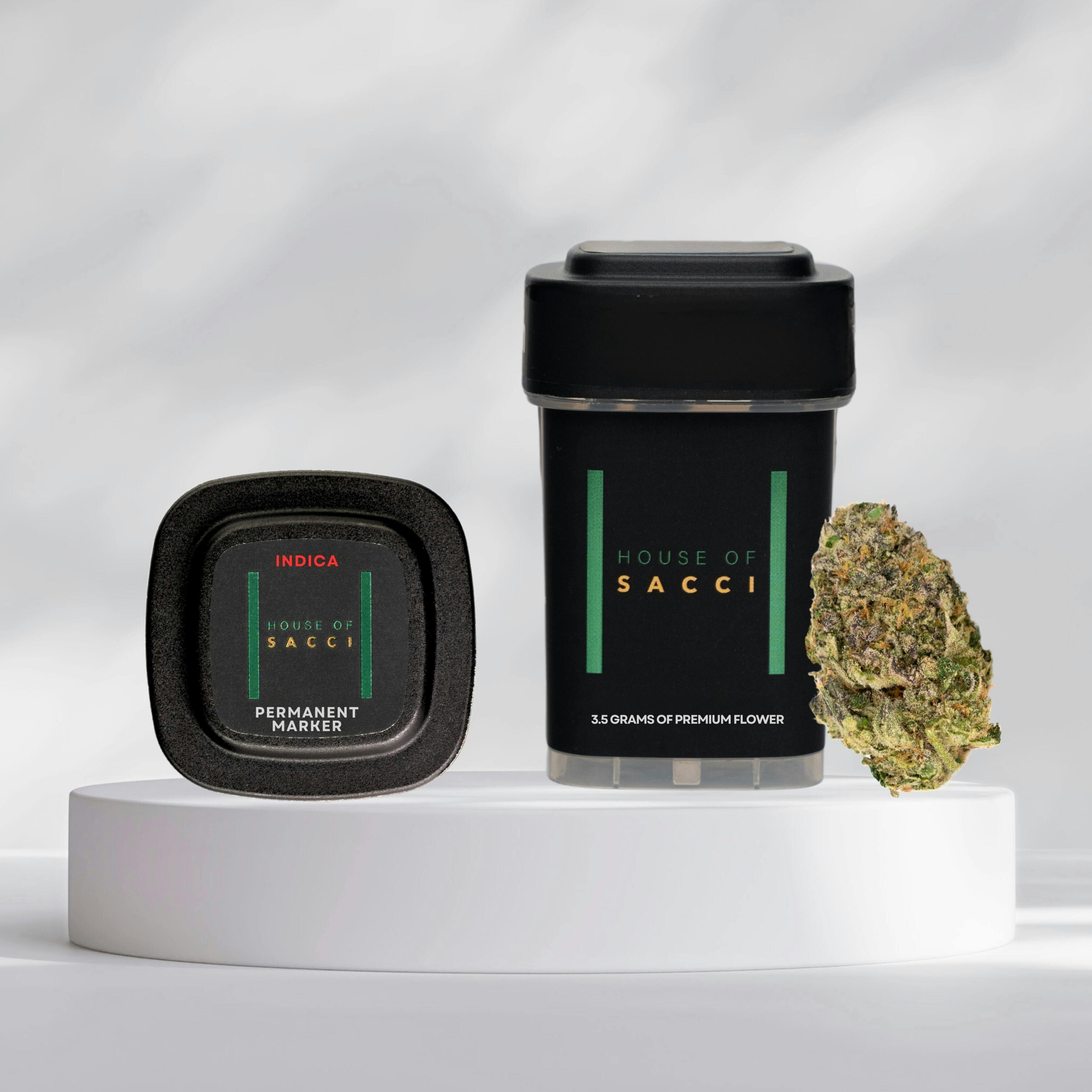 Photograph of product: House Of Sacci | Flower | Jar | Permanent Marker | 3.5g | Oui'd | 24.95% TH-oui