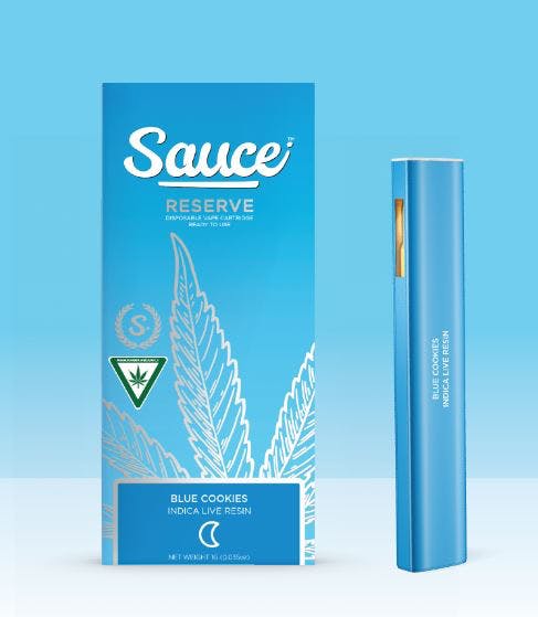 Photograph of product: SAUCE | Vape Cartridge | Disposable | Live Resin | Blue Cookies