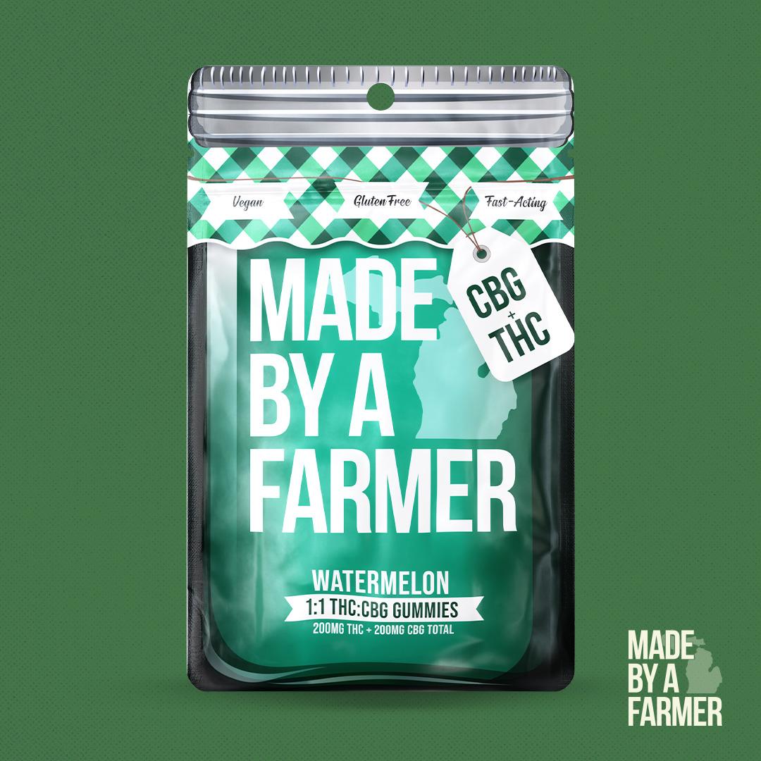 Photograph of product: Made By A Farmer | Watermelon | 200MG 1:1 TH-oui/CBG Gummies (Vegan)