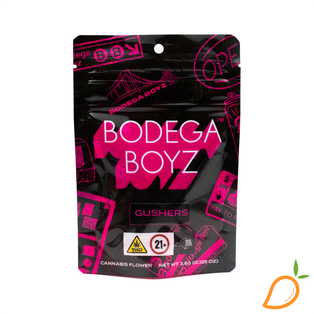 Photograph of product: 3.5g Gushers Prepackaged Flower Bodega Boyz