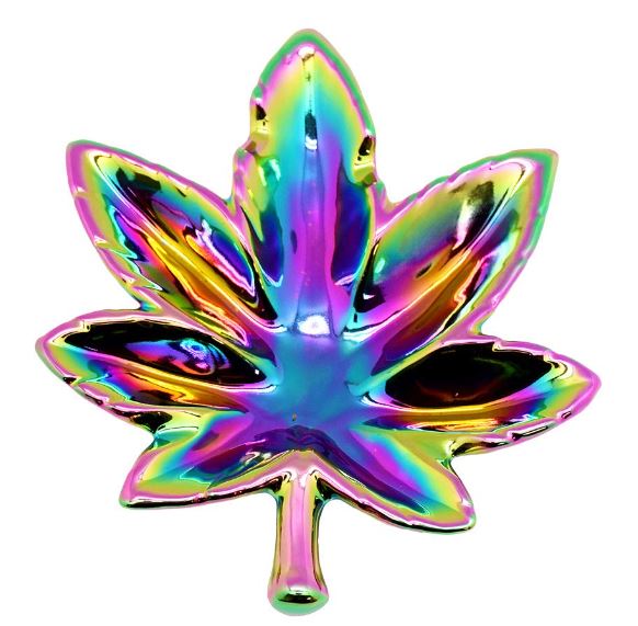 Photograph of product: Hemp Leaf Rainbow Iridescent Ashtray 4.8"x6"