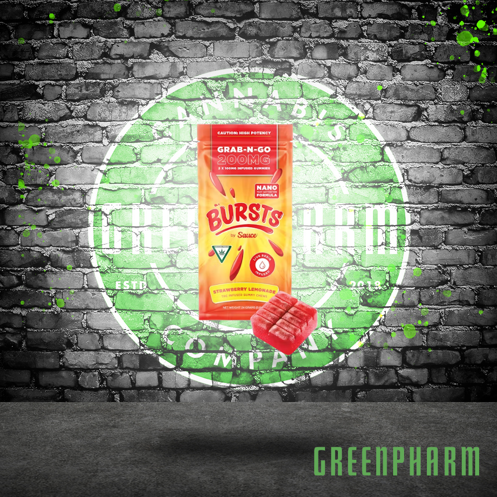 Photograph of product: Sauce Bursts | 200MG Live Resin Gummies | Strawberry Lemonade