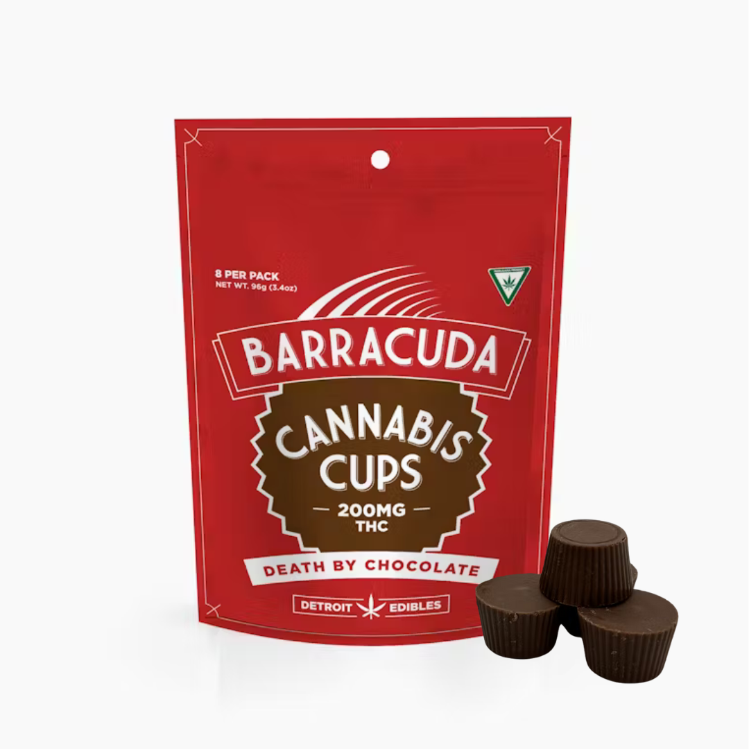 Photograph of product: Detroit Edibles | Death By Chocolate Barracuda Cups | 8x25mg | 200mg