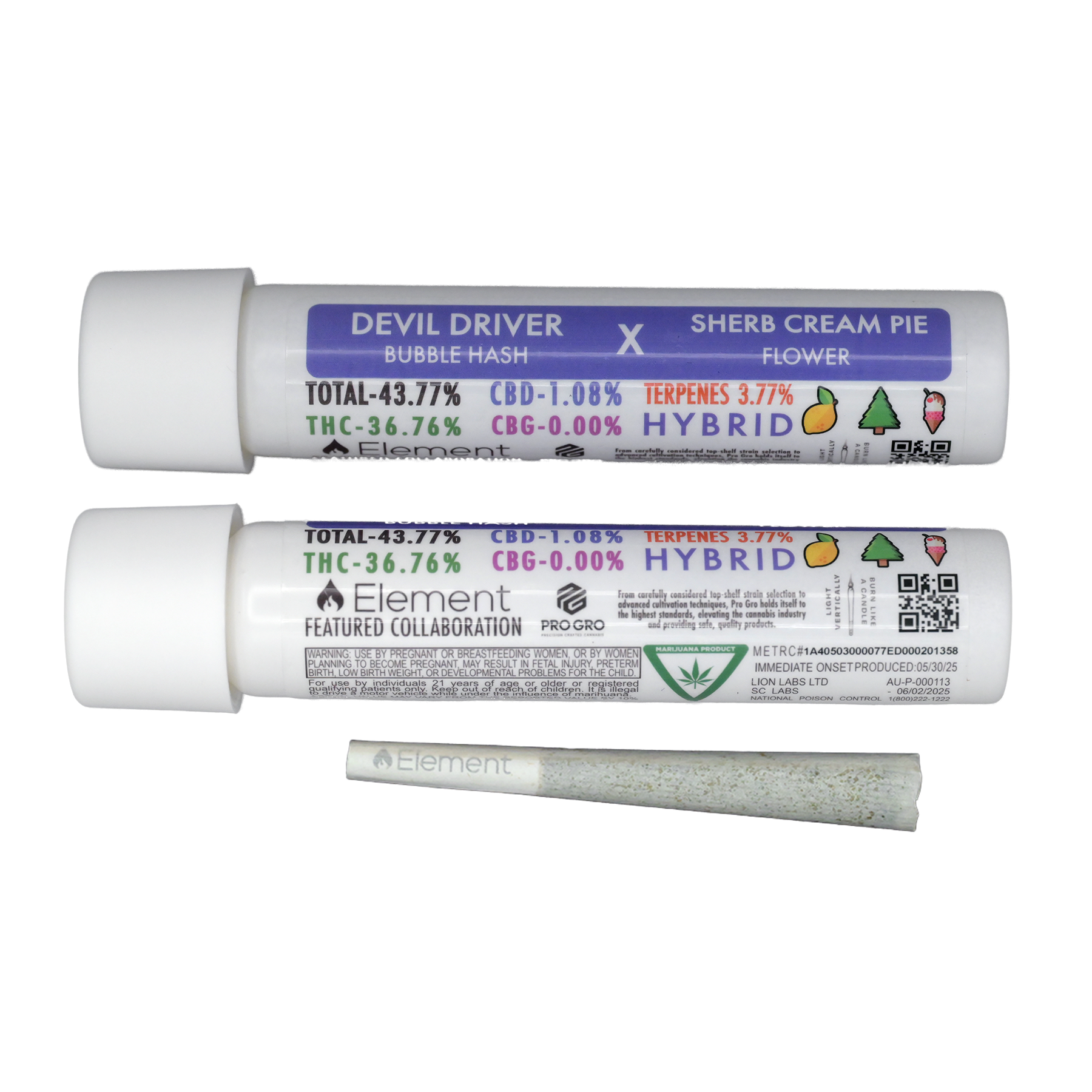 Photograph of product: Element | Sherb Cream Pie x Devil Driver | Live Bubble au chocolat Infused Pre-Roll