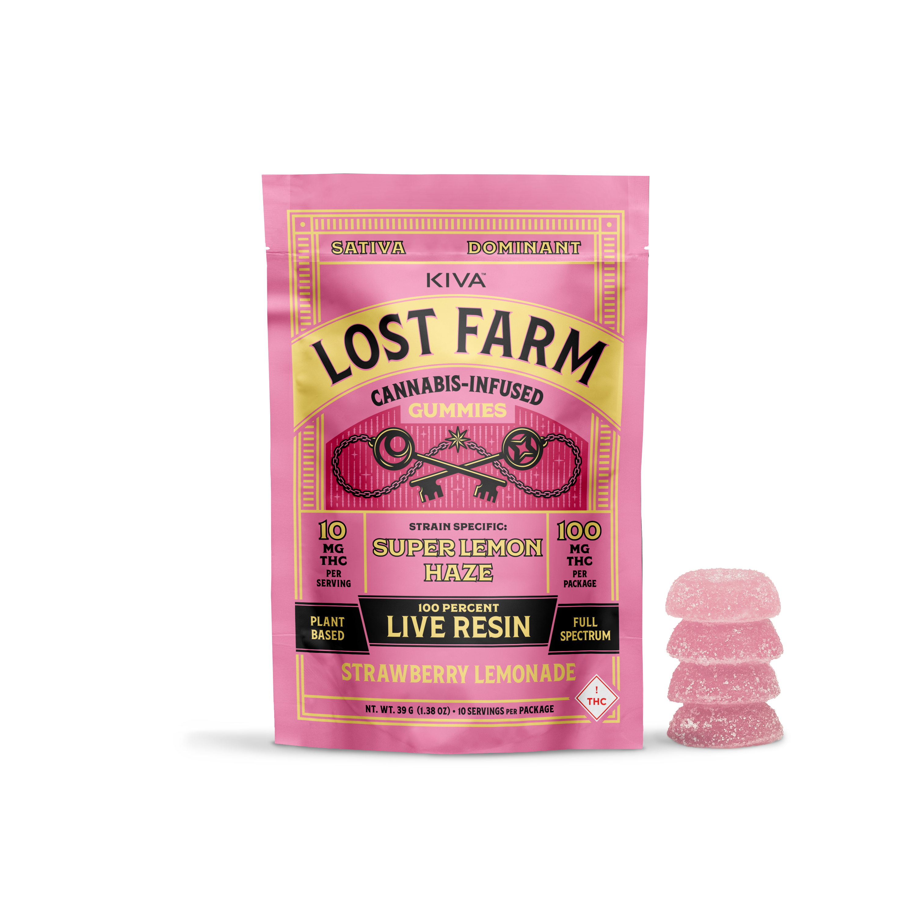Photograph of product: Lost Farm Gummies Strawberry Lemonade x Super Lemon Haze 100mg Resin 10 Pack
