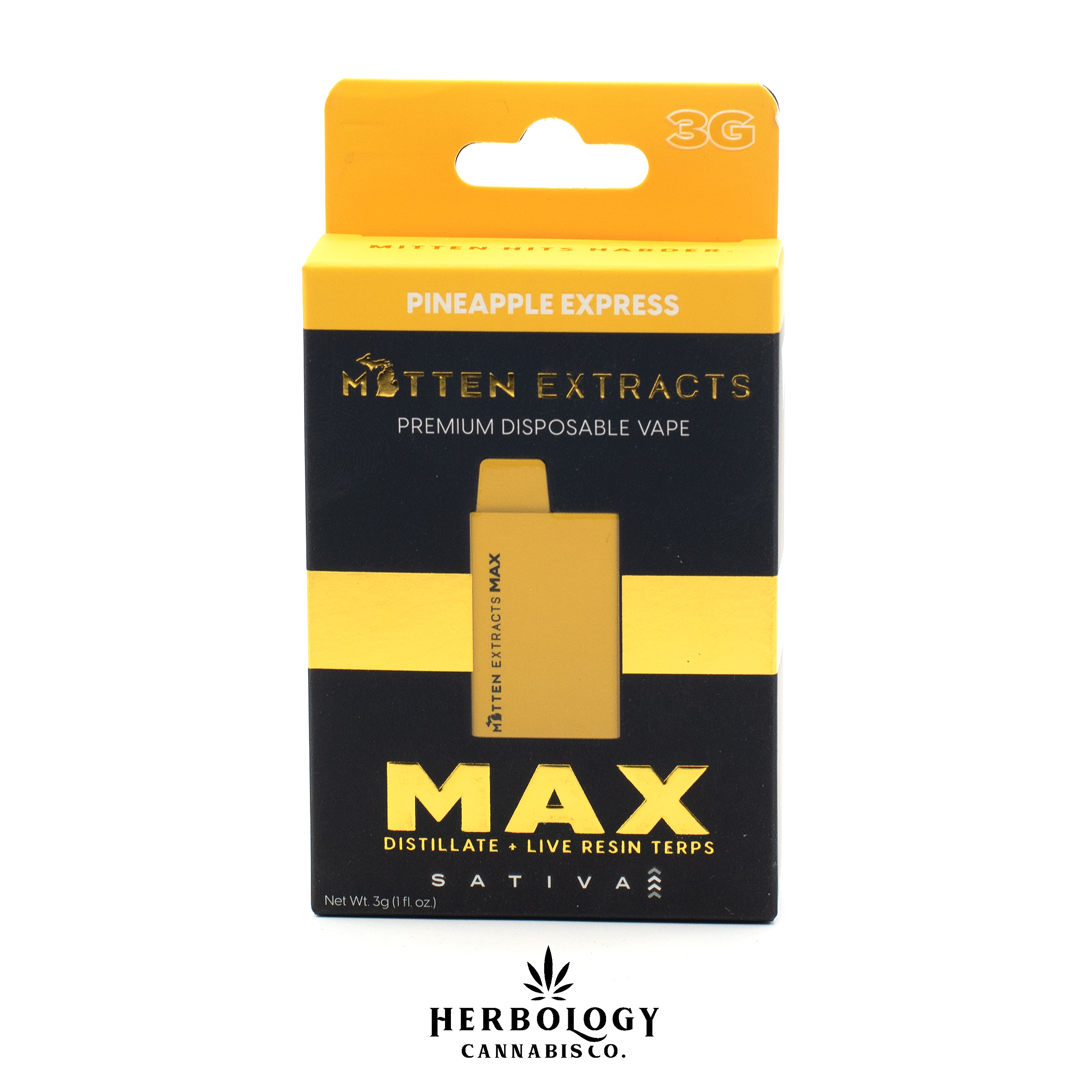 Photograph of product: Mitten Extracts Max | Distillate Disposable Vape | Pineapple Express | 3g