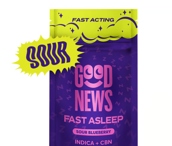 Photograph of product: Ratio Edible - Good News - Fast Asleep Sour Blueberry Gummies (I) - 1:2 TH-oui:CBN 100mg (10pk)