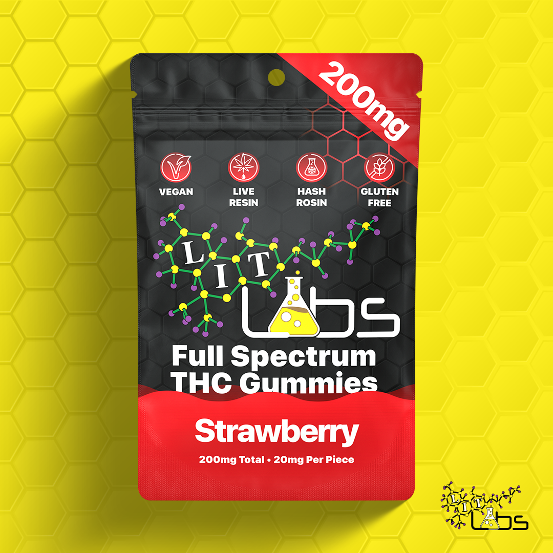 Photograph of product: 200mg Rosin+Resin Full Spec Strawberry 10pcs x 20mg Vegan